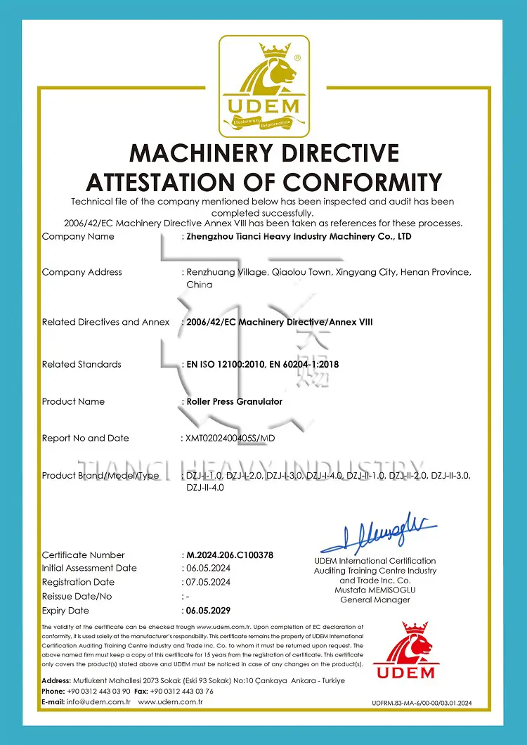 CE certificate for double roller granulator