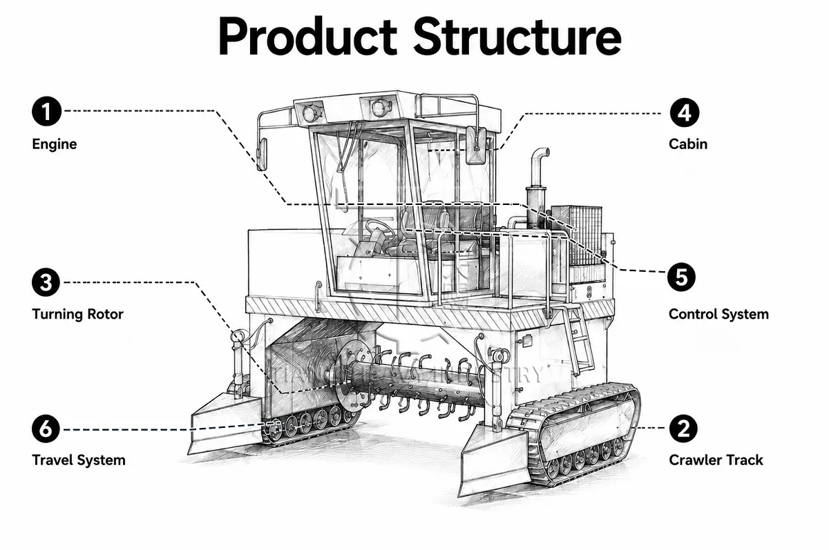 crawler type compost turner structural sketch