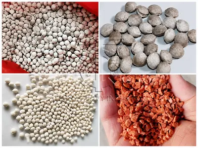 Various finished NPK compound fertilizer granules with uniform particle quality from dry extrusion granulation line